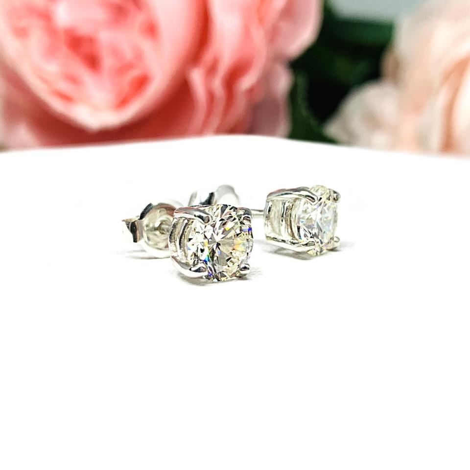 Round Near Colorless CZ Basket Sterling Silver Stud Earrings