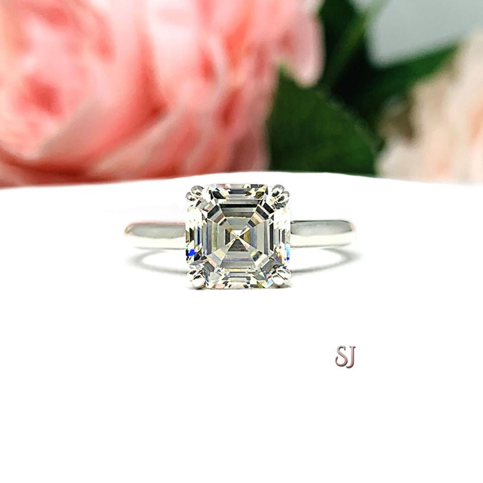Asscher Near Colorless 7.5mm CZ Engagement Ring
