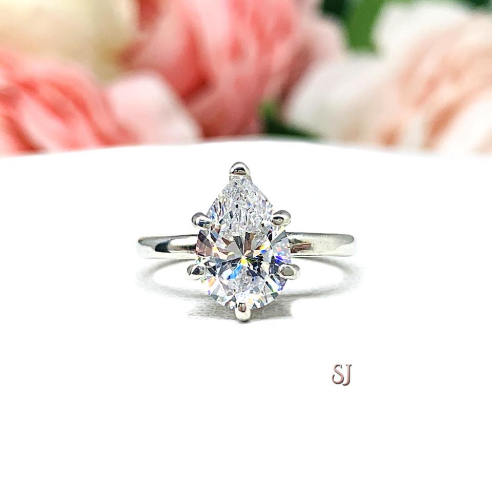 Pear Cubic Zirconia 6 Prong Engagement Ring