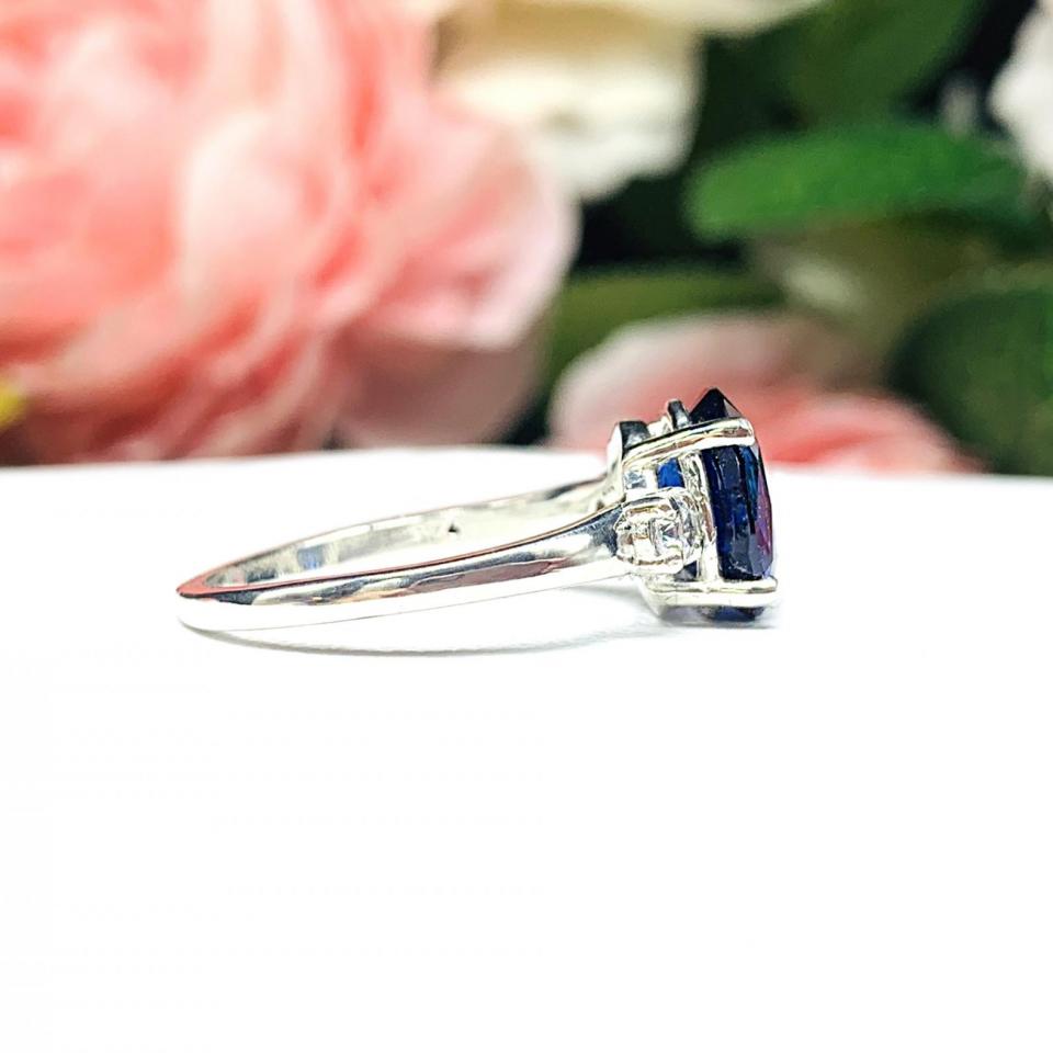 Lab Blue Sapphire Oval, CZ Accents Ring