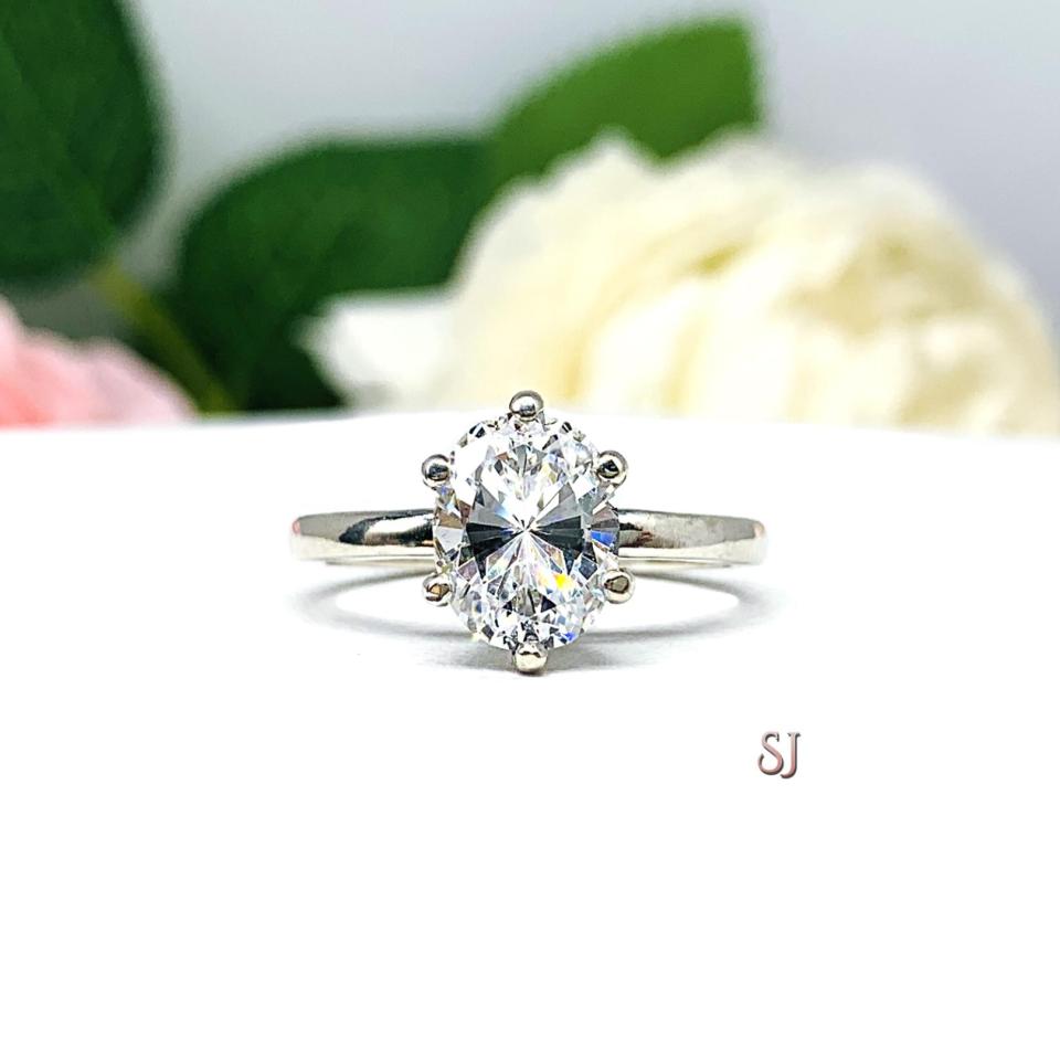 Oval CZ 6 Prong Engagement Ring 9x7mm 2 Carats 10x8mm 2.5 Carats