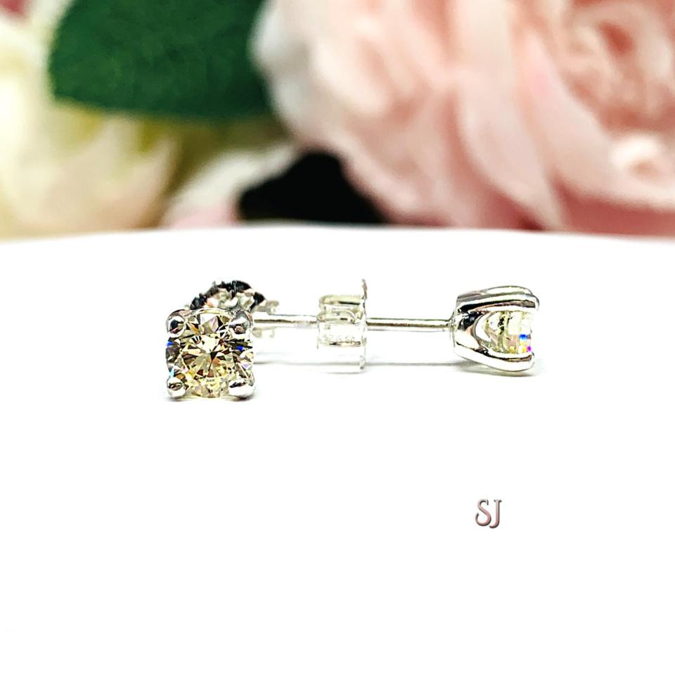 Round Yellow Cubic Zirconia Stud Earrings