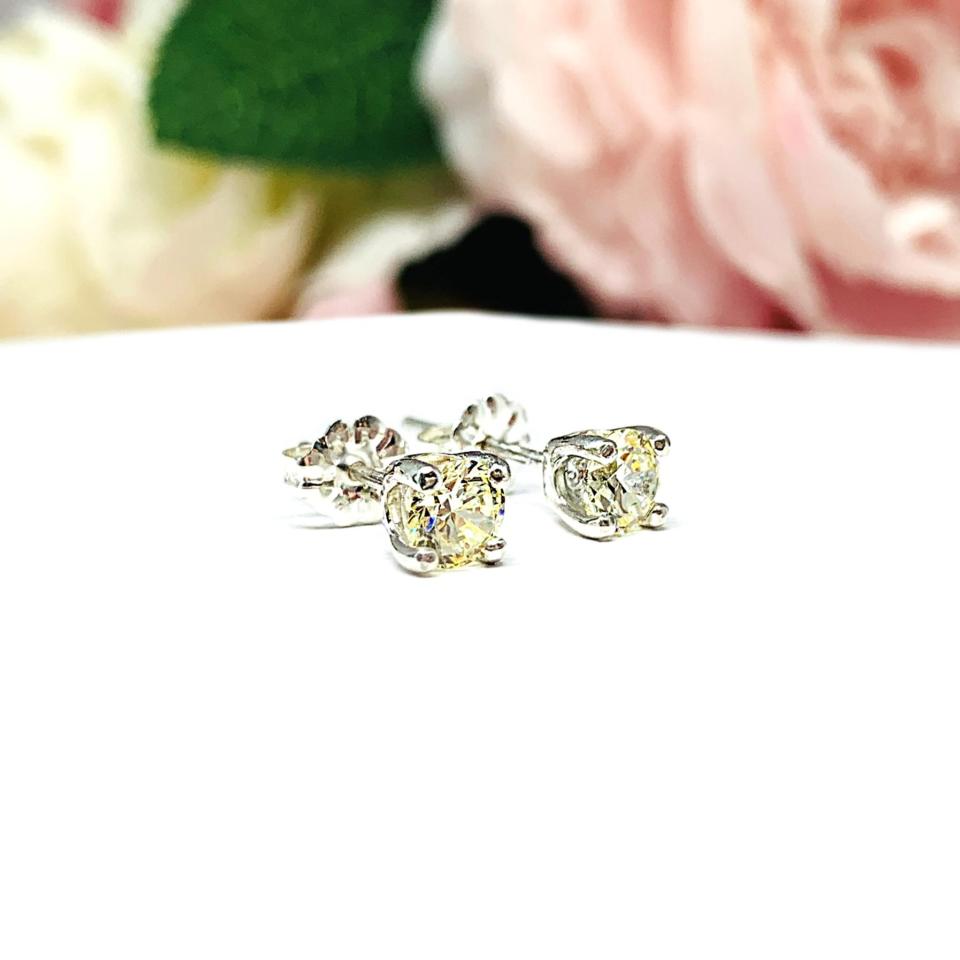 Round Yellow Cubic Zirconia Stud Earrings