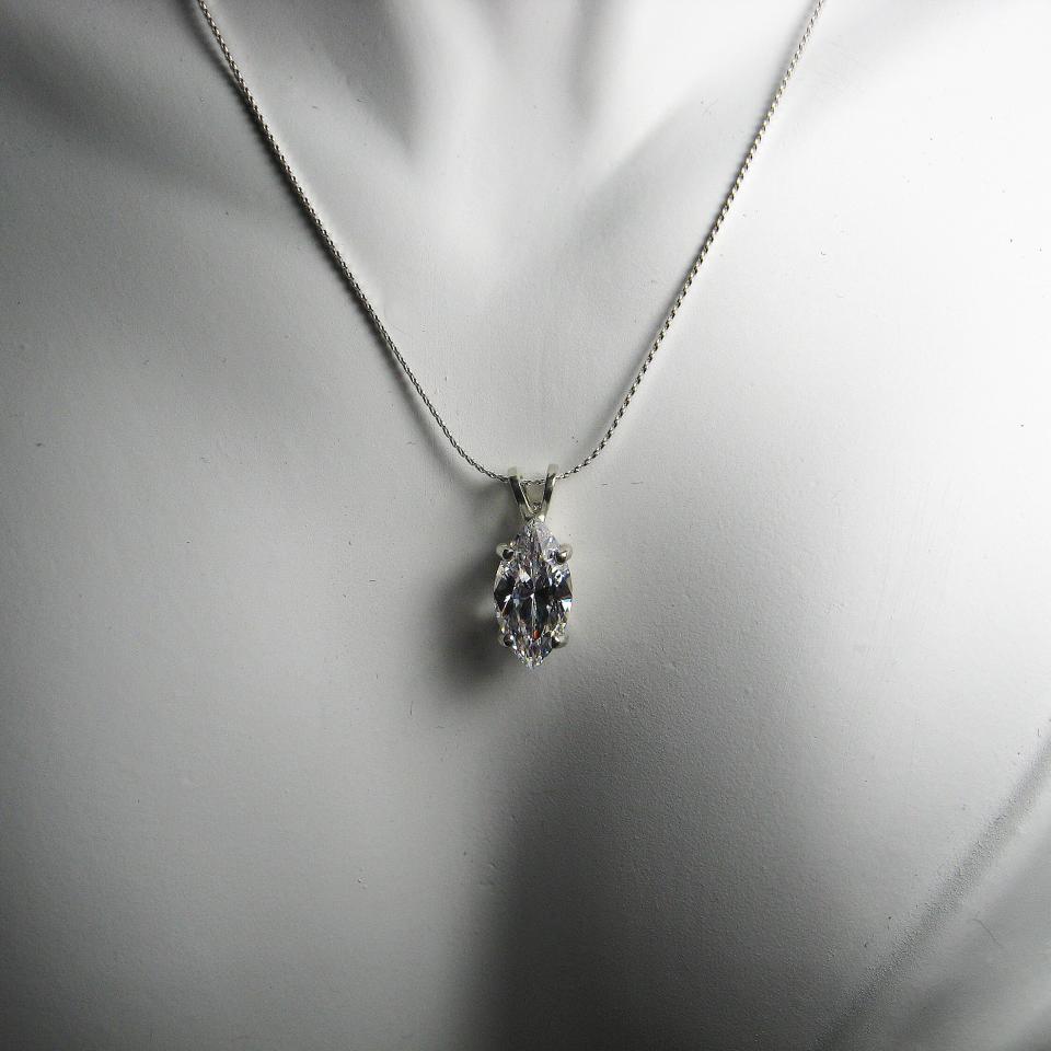 Marquise CZ 14x7mm Pendant Sterling Silver Necklace