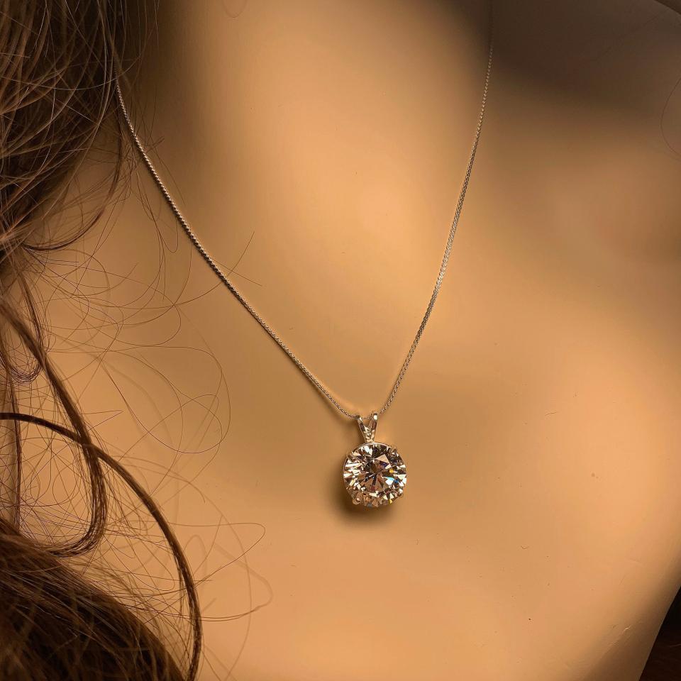 Round Cubic Zirconia Pendant - Sterling silver necklace - Near colorless CZ in seven size options