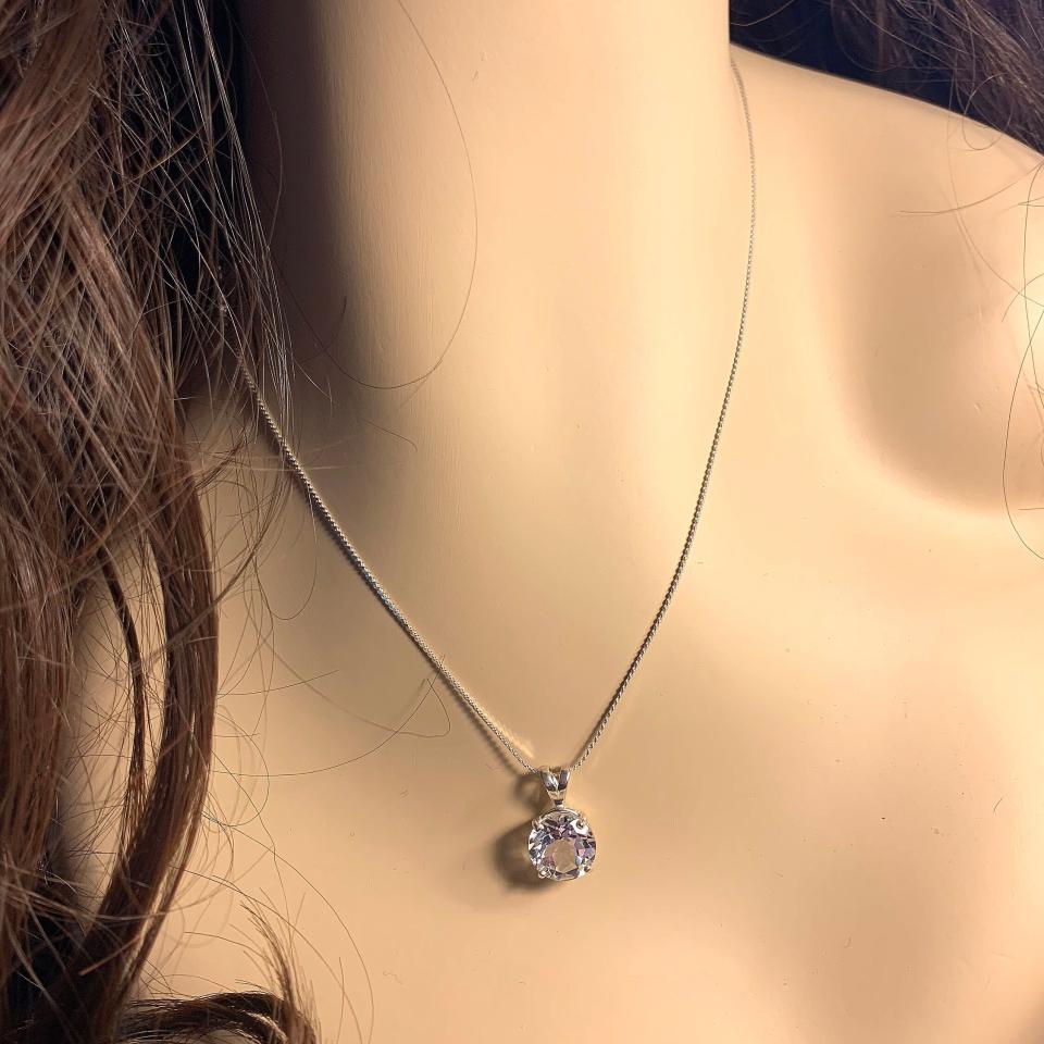 Round White Topaz Pendant - Sterling silver necklace - Three size options