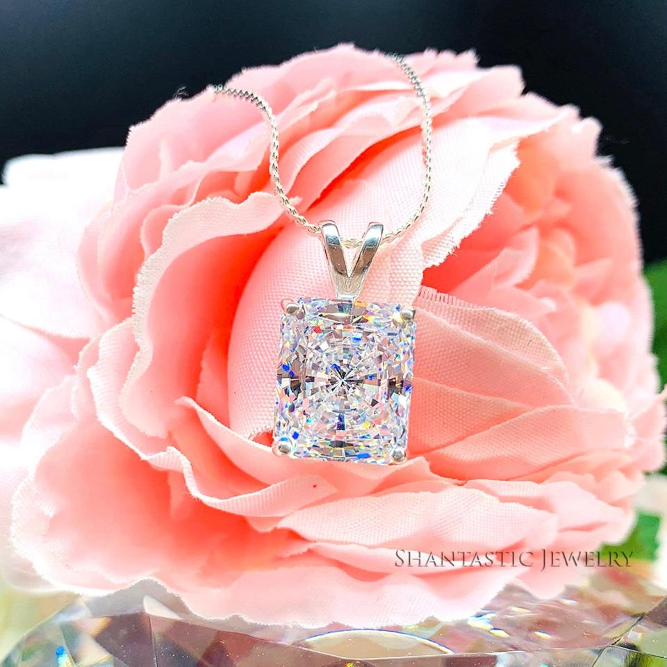 Radiant CZ Pendant Sterling Silver Necklace Colorless Cubic Zirconia