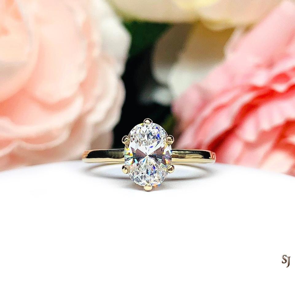 Oval CZ 6 Prong Engagement Ring 7x5mm 3/4 Carat 8x6mm 1.25 Carats