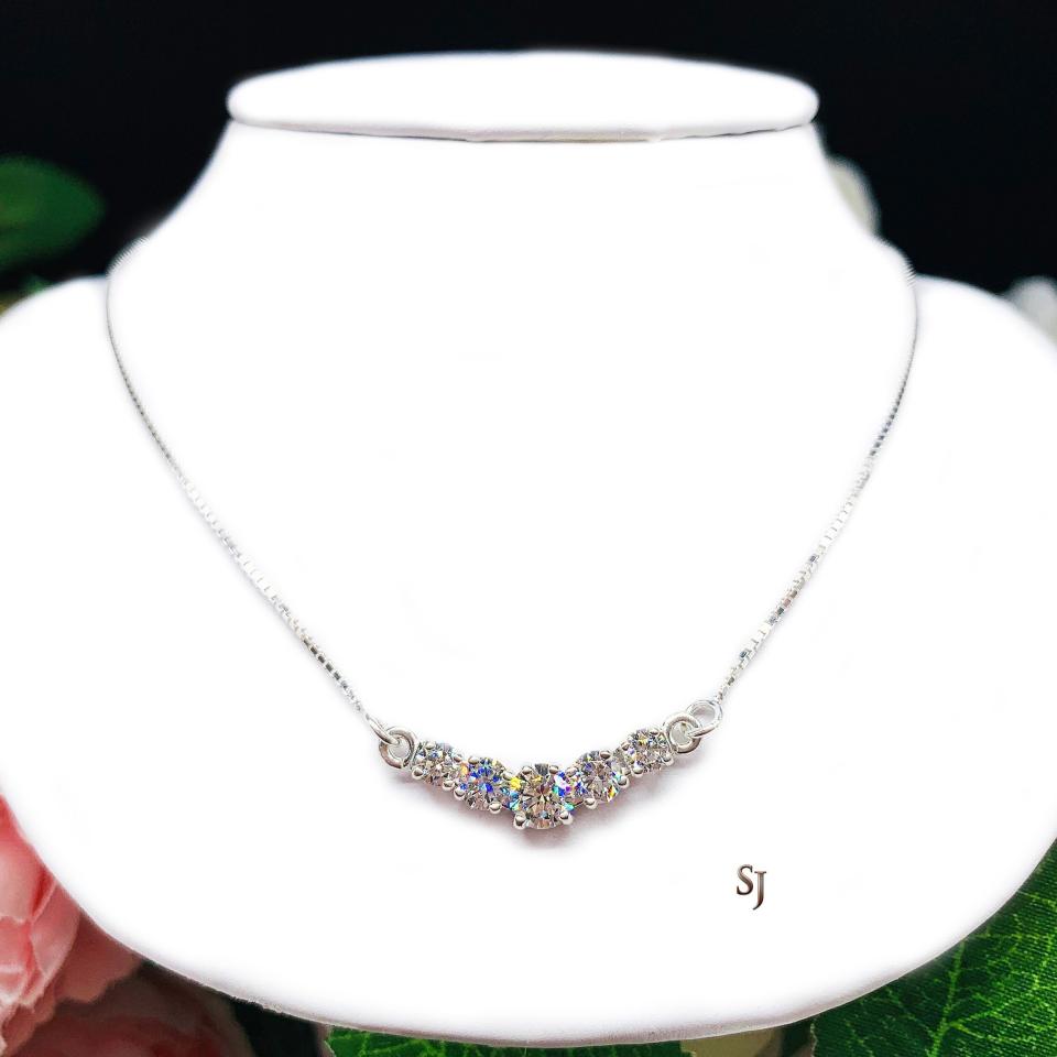 Five Stone Round CZ Pendant Necklace - Sterling silver V style chevron necklace- 6A quality near colorless cubic zirconia