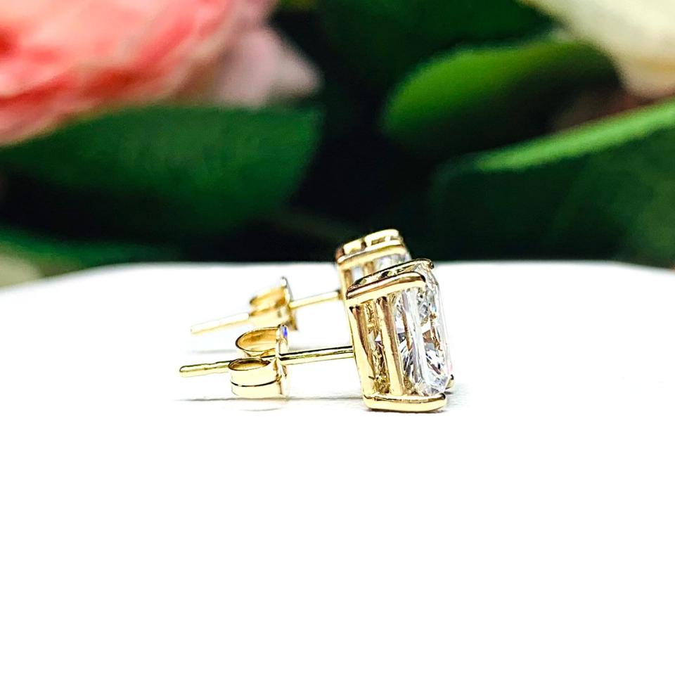 Radiant Cut Cubic Zirconia Stud Earrings - 6A quality czs - Sterling silver basket settings