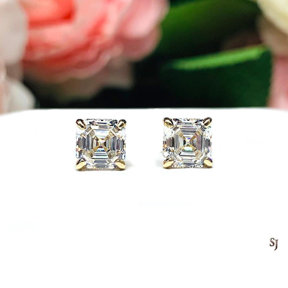 Asscher Cubic Zirconia Stud Earrings