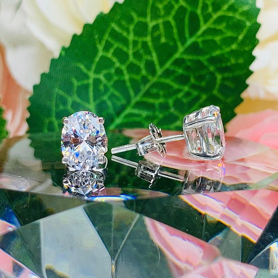 Oval Cubic Zirconia Sterling Silver Stud Earrings