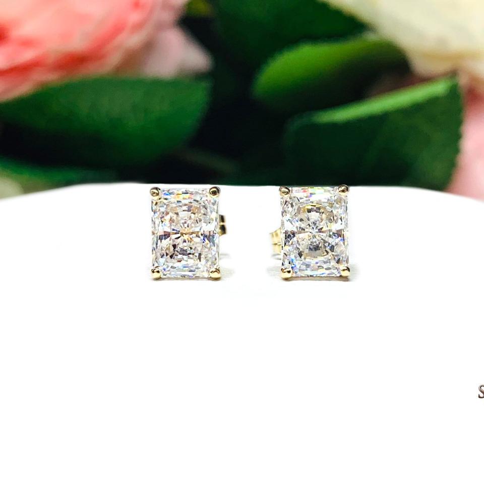 Radiant Cut Cubic Zirconia Stud Earrings - 6A quality czs - Sterling silver basket settings