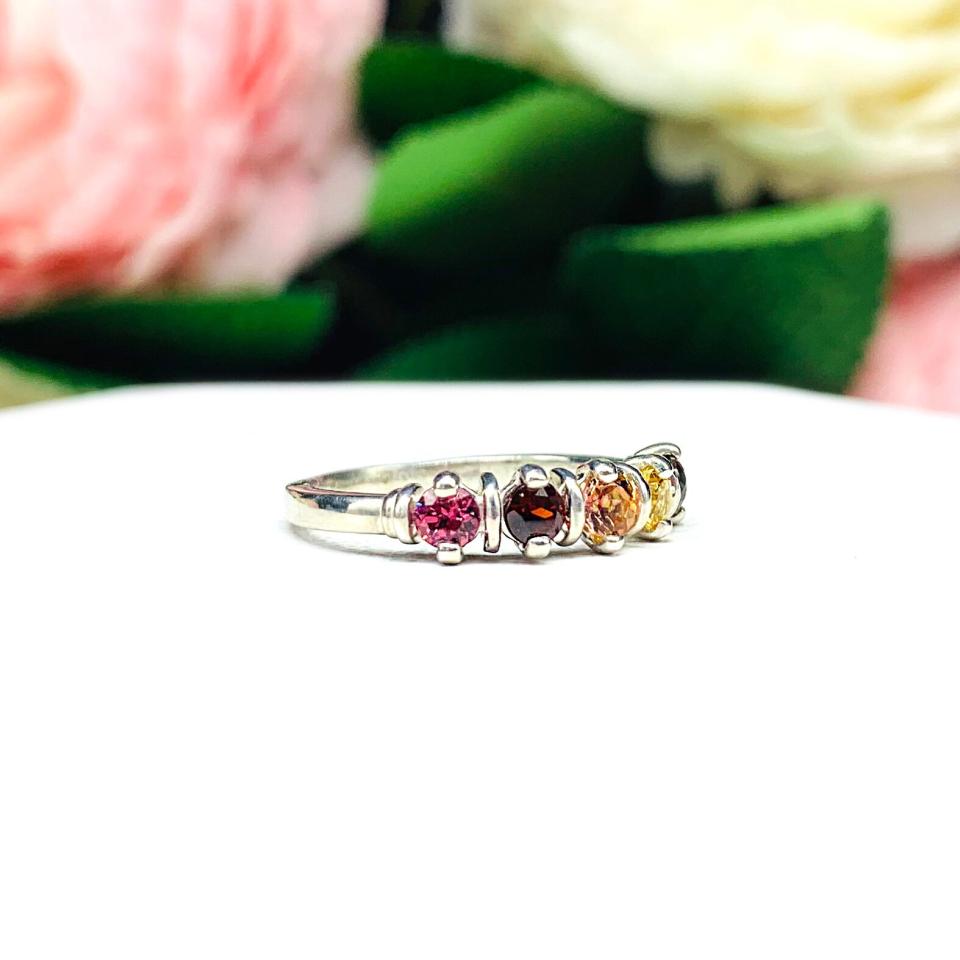 Autumn Colors 3mm Round Natural Gemstone Five Stone Ring