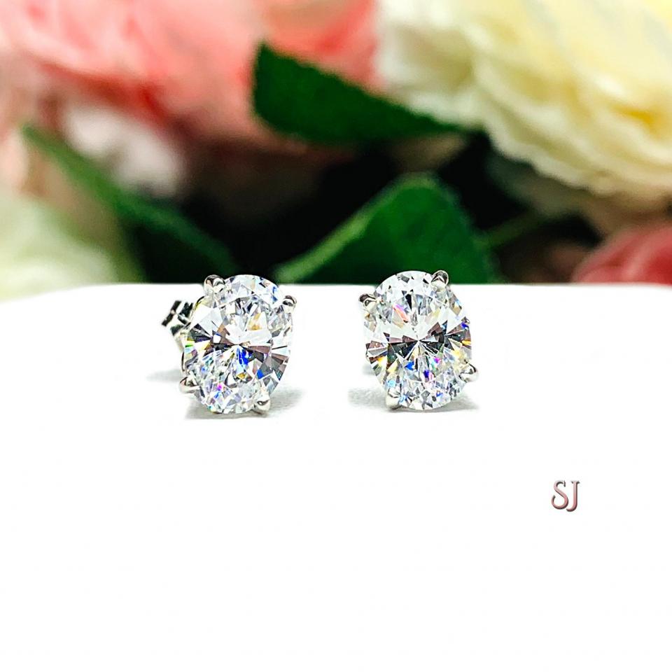 Oval Cubic Zirconia Fleur De Lis Stud Earrings