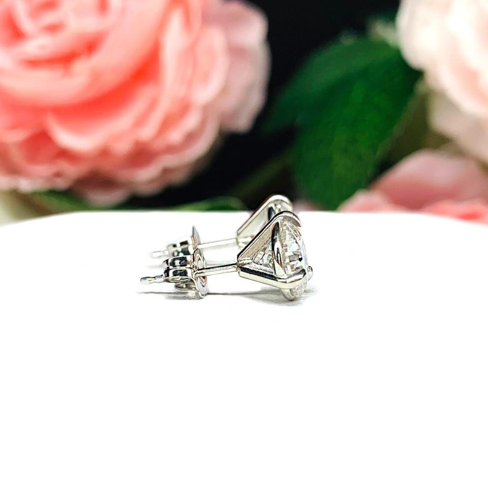 Moissanite Martini 14k White Gold Stud Earrings -  Authentic round moissanite - Solid gold settings - FREE 3RD DAY UPS