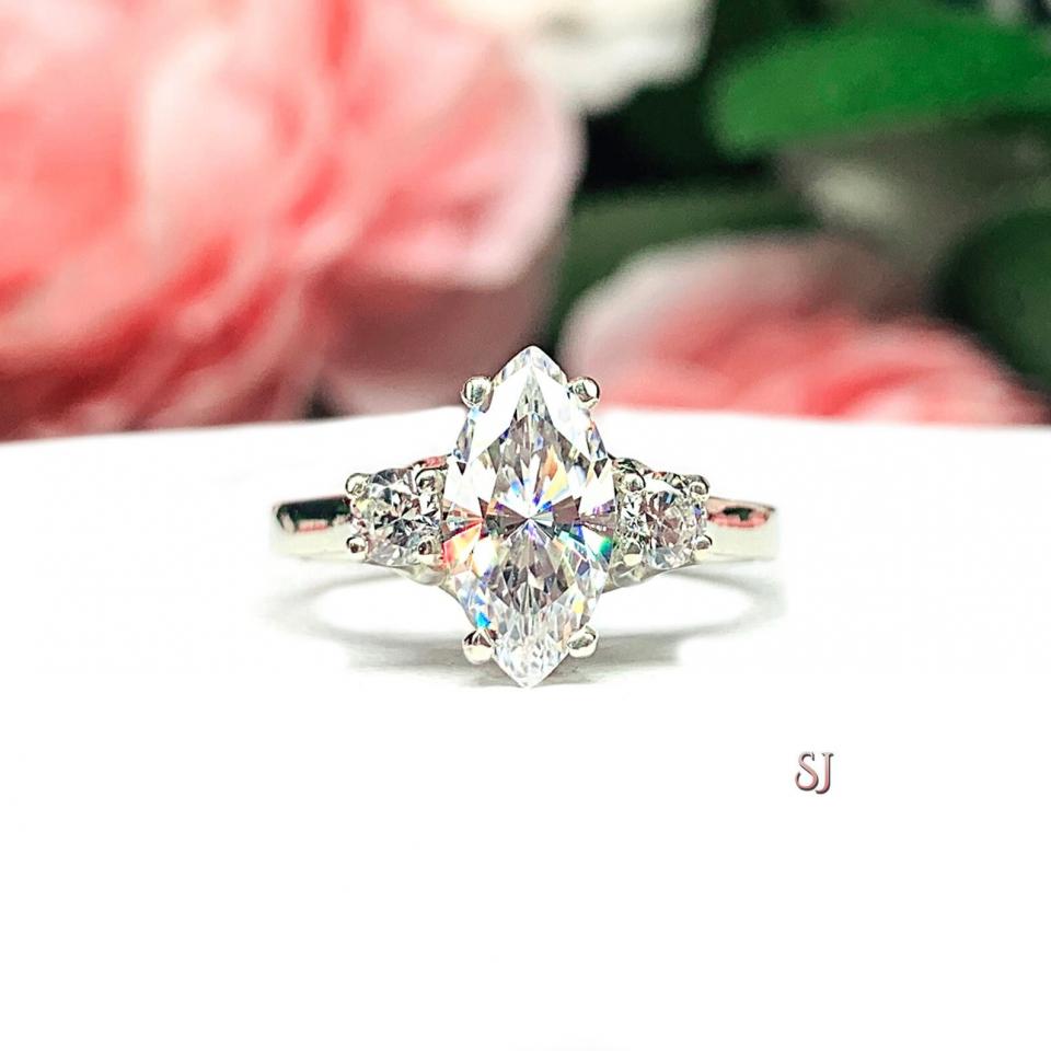 Marquise Round Accents Cubic Zirconia Engagement Ring