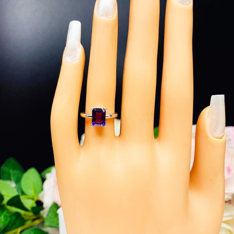 Natural African Amethyst Emerald Cut Ring - AAA quality gemstone - Sterling silver setting