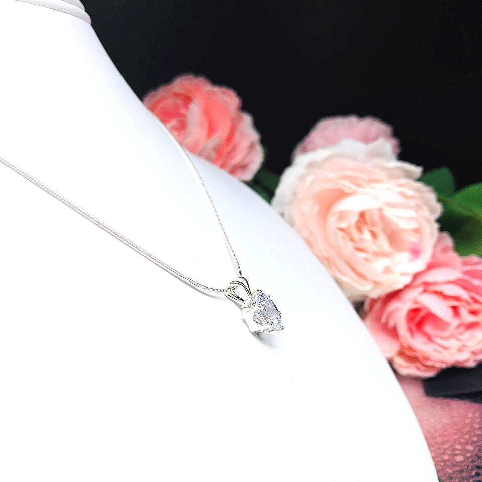 Oval CZ Pendant Sterling Silver Necklace Colorless Cubic Zirconia Six Prong