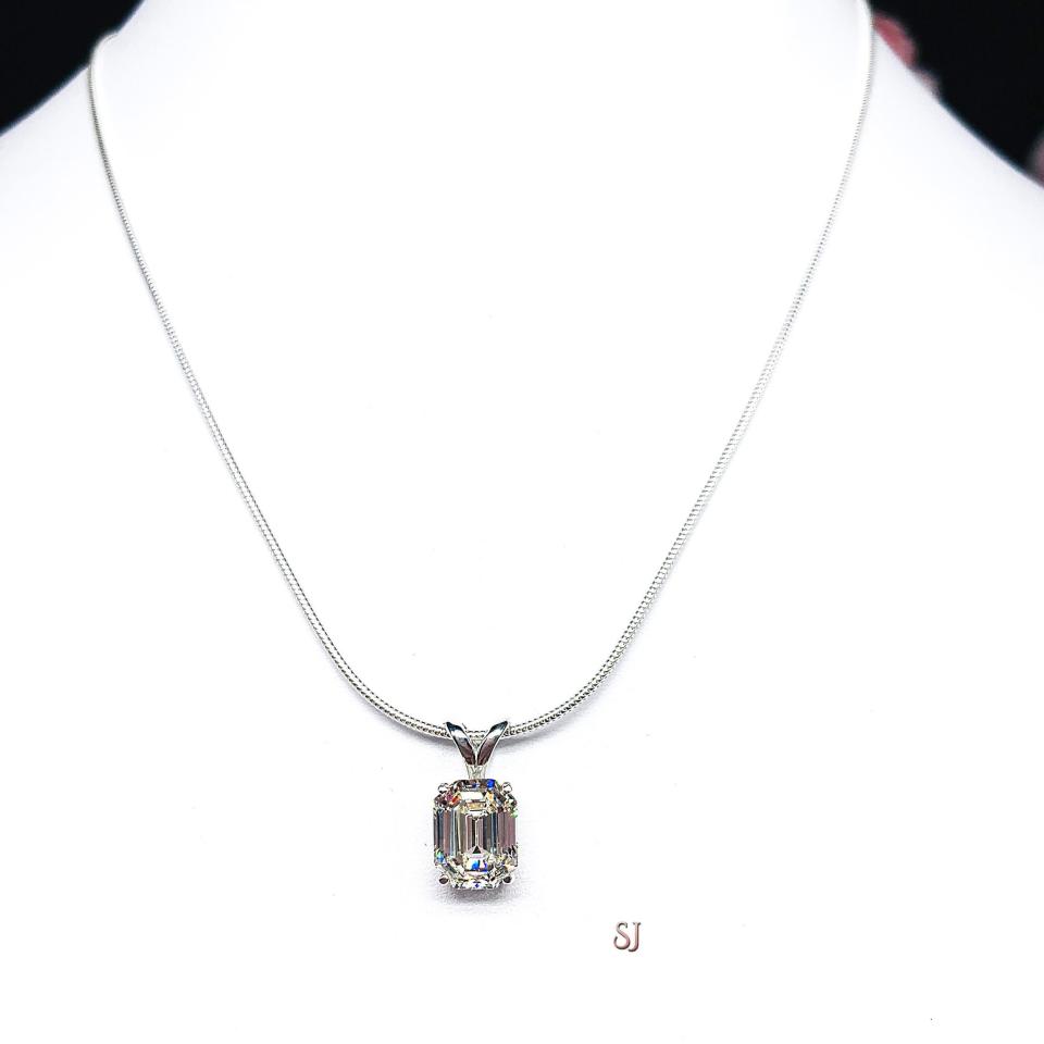 Elongated Asscher CZ Pendant - Sterling Silver Necklace -  Near Colorless Cubic Zirconia in two size options