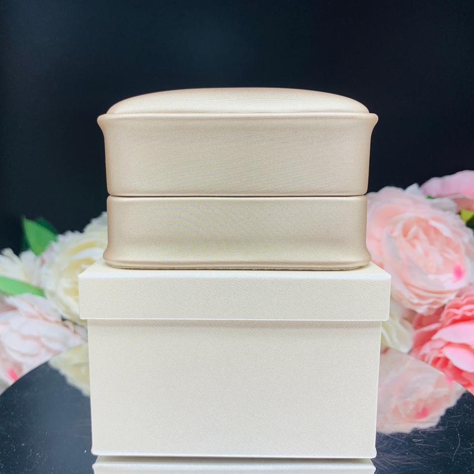 Double Ring Gift Presentation Box - Engagement and Wedding Ring Presentation Box - Shimmer champagne color - Includes ivory color outer box