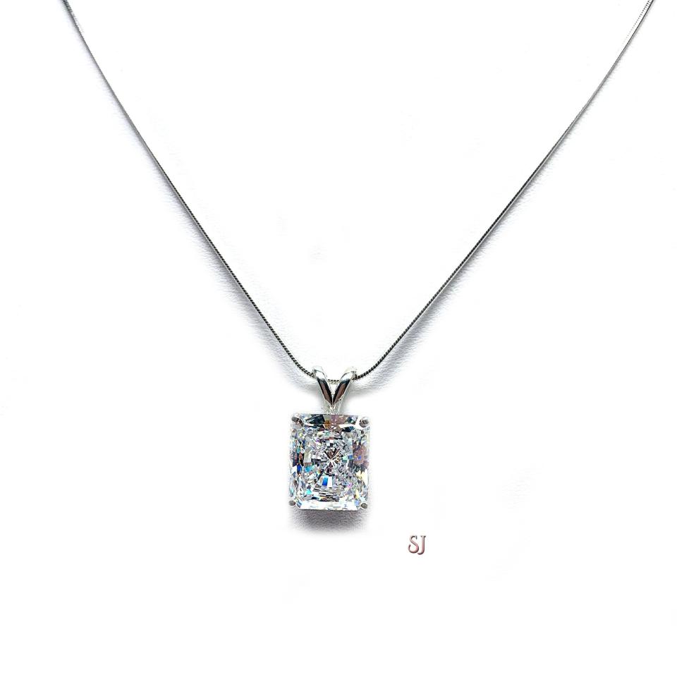Radiant CZ Pendant Sterling Silver Necklace Colorless Cubic Zirconia