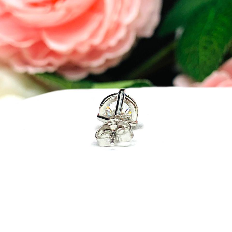 14k Gold Moissanite Martini Stud Earring – Single Stud in Five Size Options - Round brilliant DEF VVS lab stones