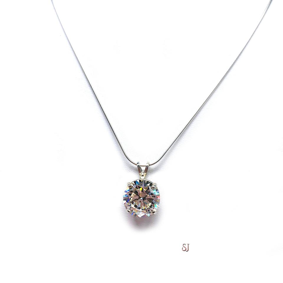 Round Cubic Zirconia Pendant - Sterling silver necklace - Near colorless CZ in seven size options