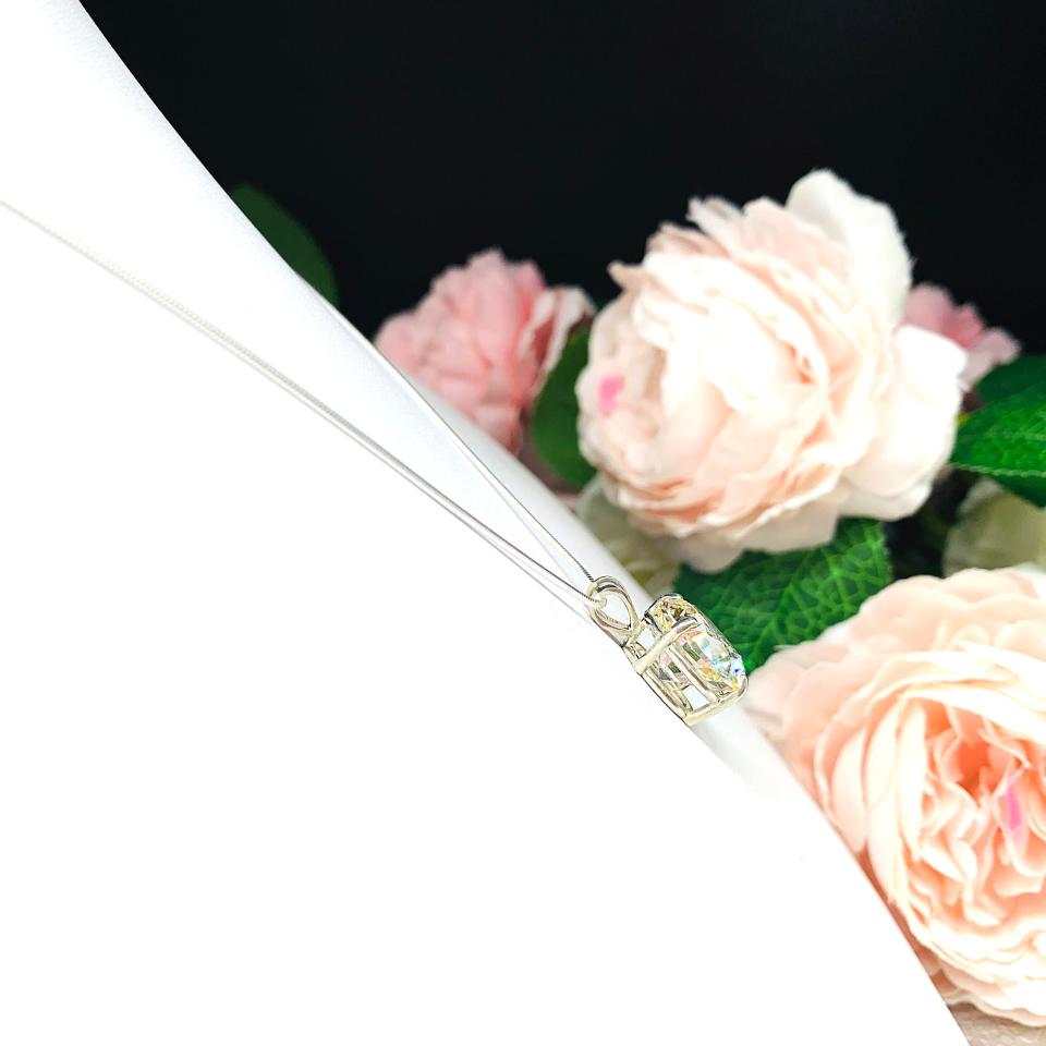 Round Cubic Zirconia Pendant - Sterling silver necklace - Near colorless CZ in seven size options