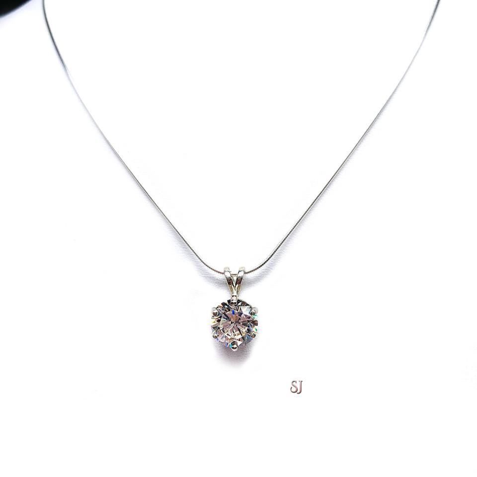 Round CZ 6-Prong Pendant - Sterling silver neckace - Near colorless cubic zirconia in five size options