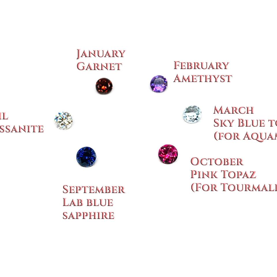 Three Stone Mother Family Birthstone Ring 4mm Round