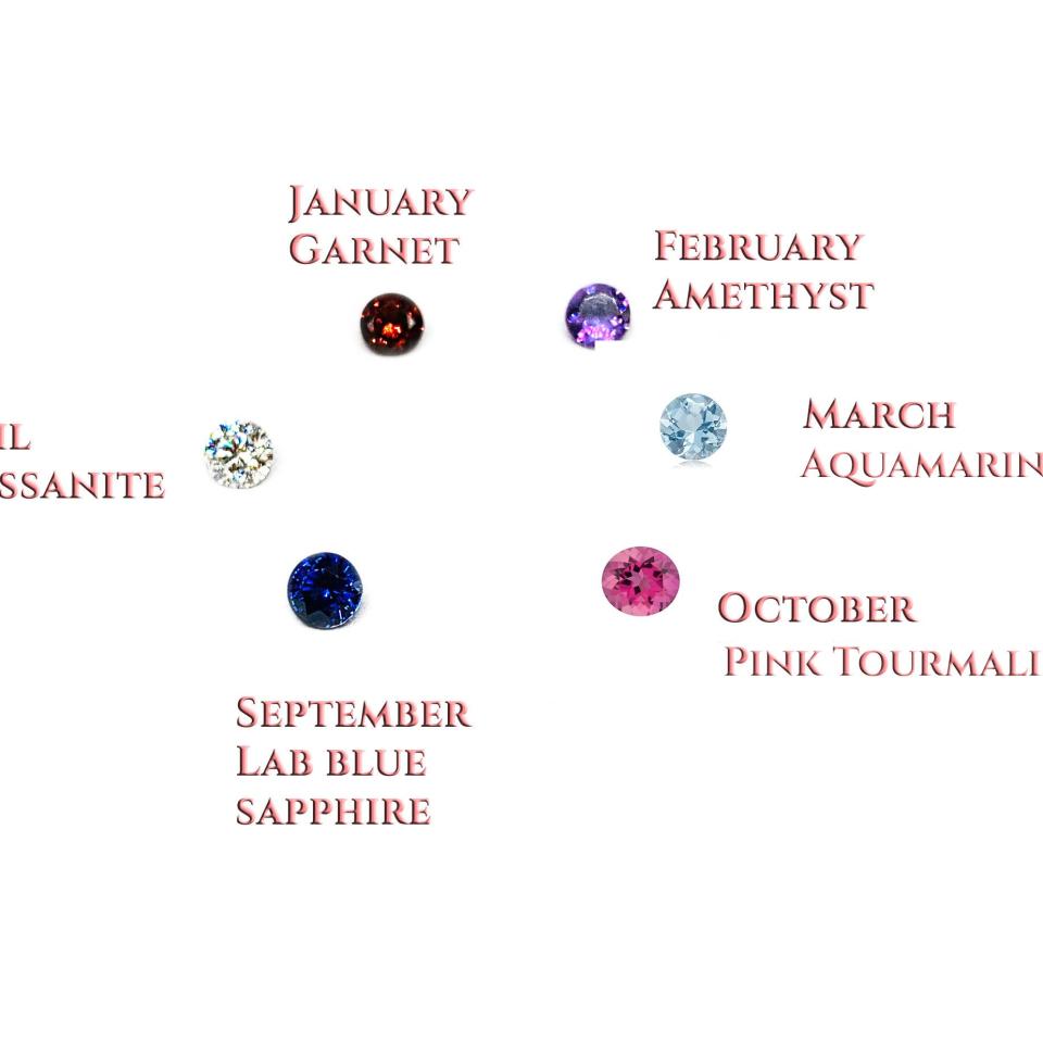 Birthstone Rose Sterling Silver Stud Earrings - 3mm or 4mm round gemstones