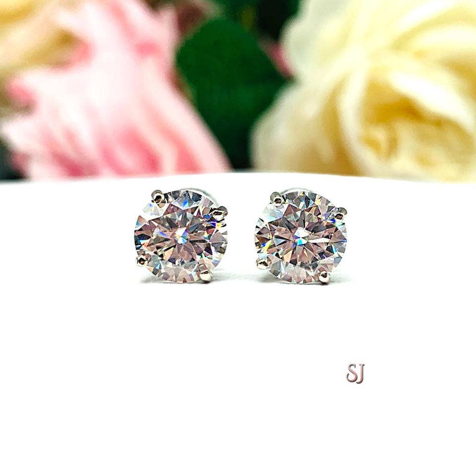Moissanite 14k Gold Stud Earrings - Authentic round moissanites - Solid gold screw back settings - FREE 3RD DAY UPS