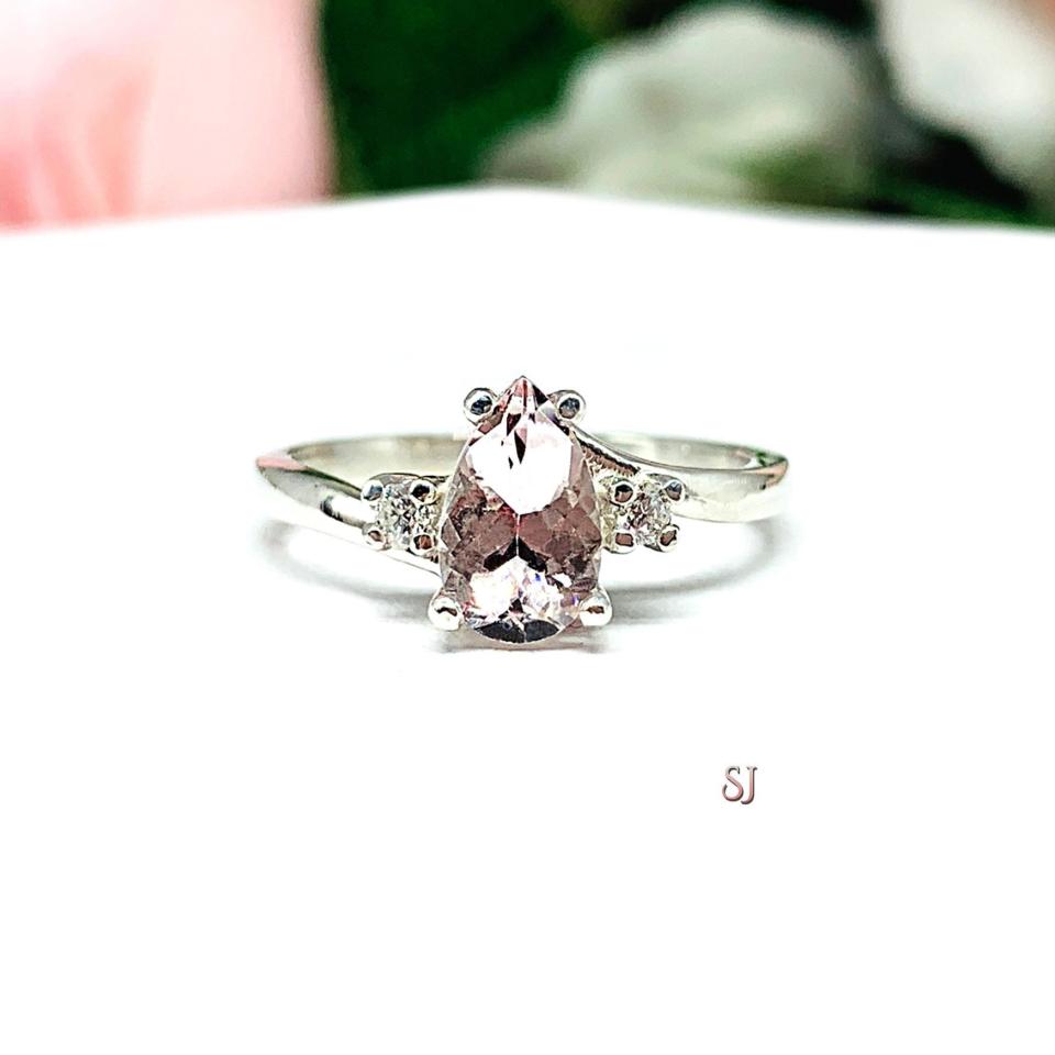 Genuine Pastel Pink Morganite with Moissanite Accents Ring Size 5.25 FINAL SALE