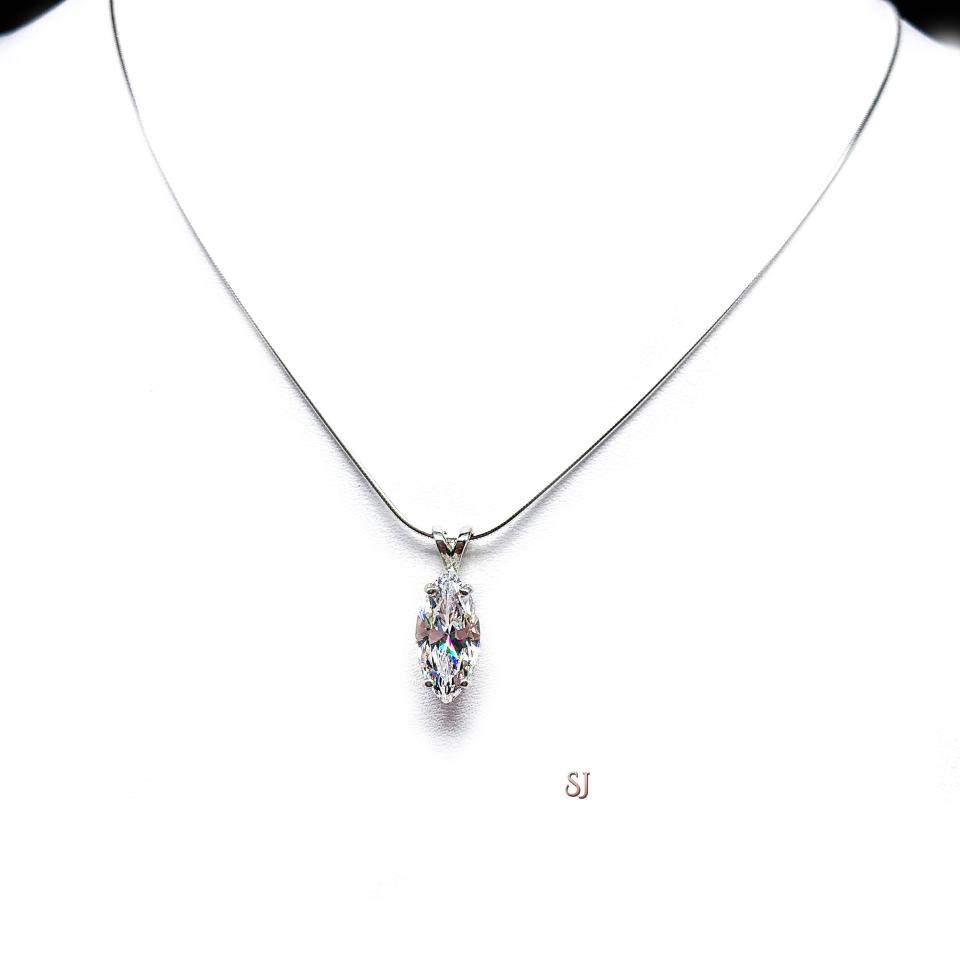 Marquise CZ 14x7mm Pendant Sterling Silver Necklace