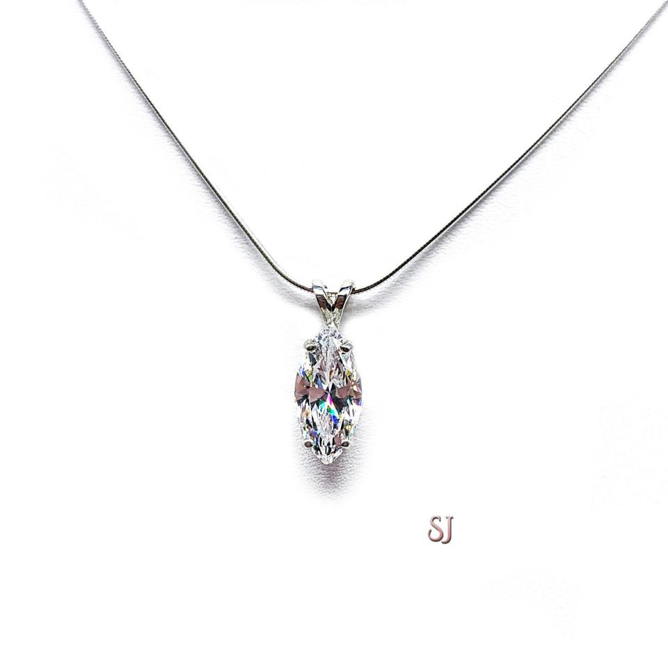 Marquise CZ 14x7mm Pendant Sterling Silver Necklace