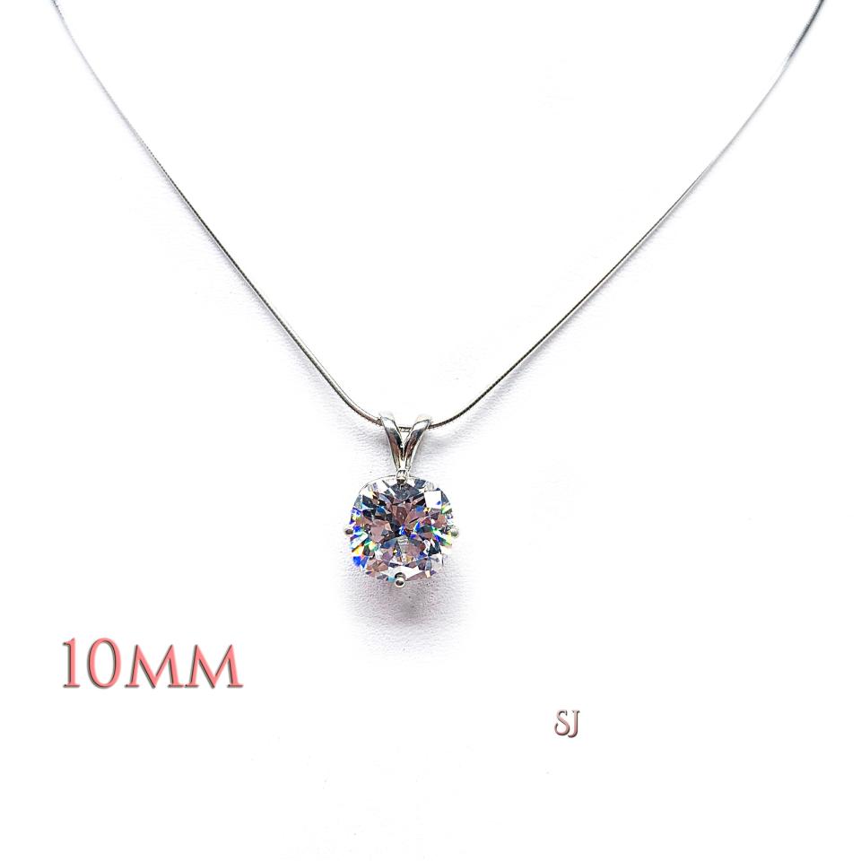 8mm or 10mm Cushion Cubic Zirconia Pendant With Optional Chain FINAL SALE