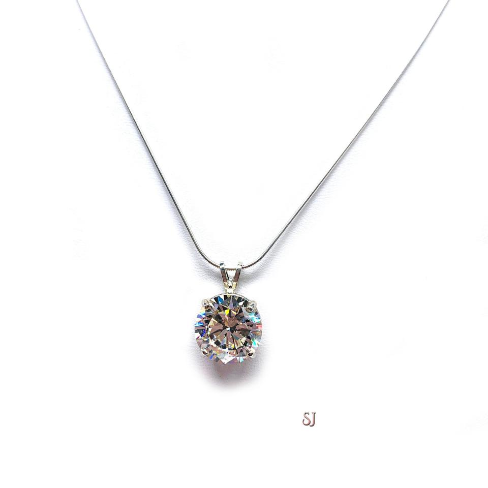 Round Cubic Zirconia Pendant - Sterling silver necklace - Near colorless CZ in seven size options
