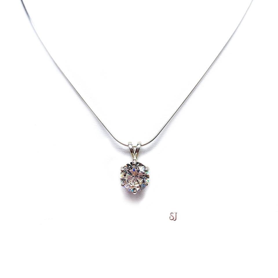 Round CZ 6-Prong Pendant - Sterling silver neckace - Near colorless cubic zirconia in five size options