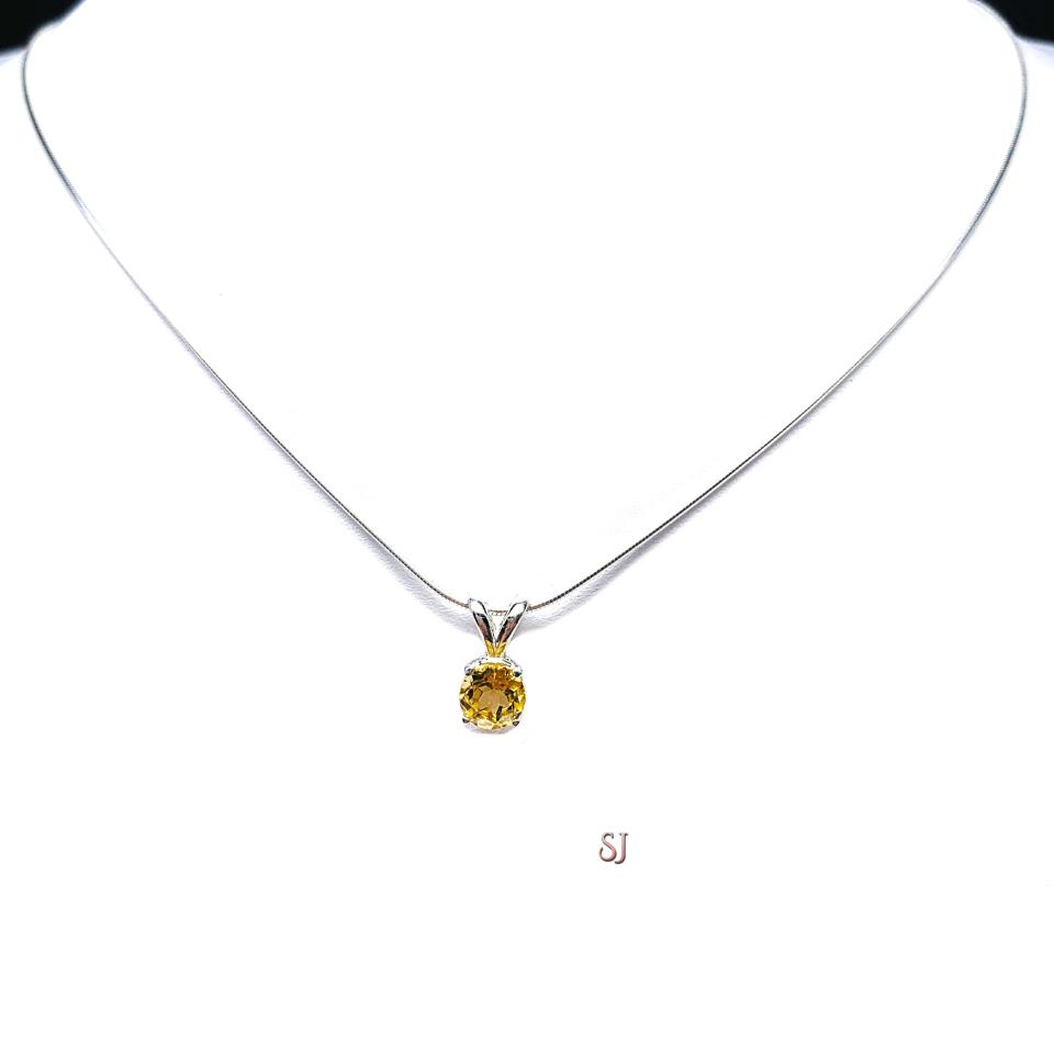 Golden Citrine Round Pendant Sterling Silver Necklace 6mm Natural November Birthstone