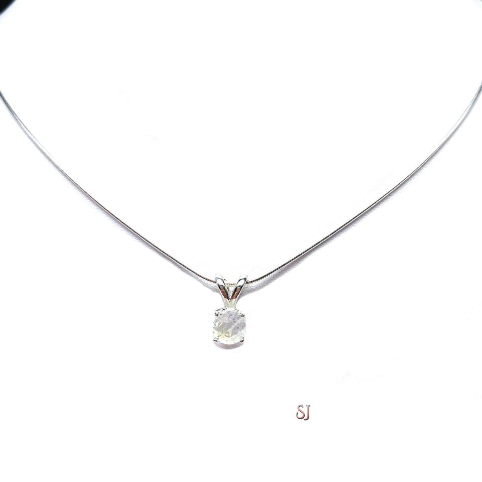 Rainbow Moonstone Round Pendant Sterling Silver Necklace June Birthstone Natural