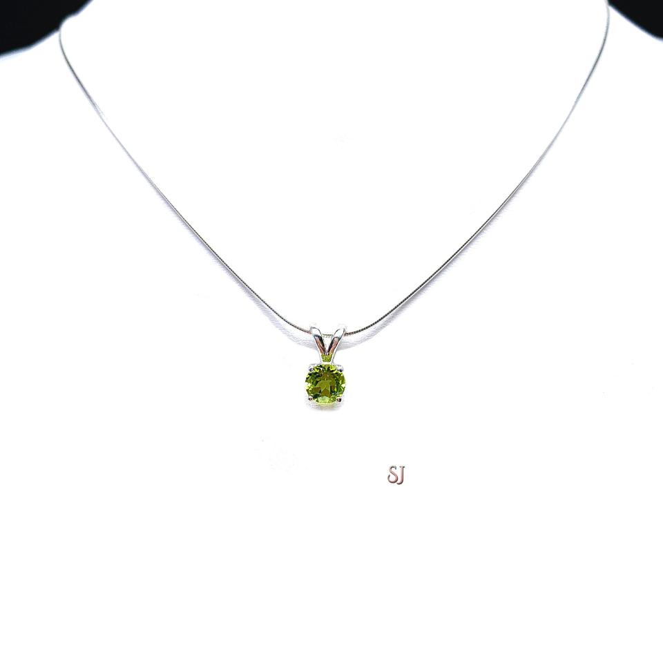 Peridot Round Pendant Sterling Silver Necklace 6mm Natural August Birthstone