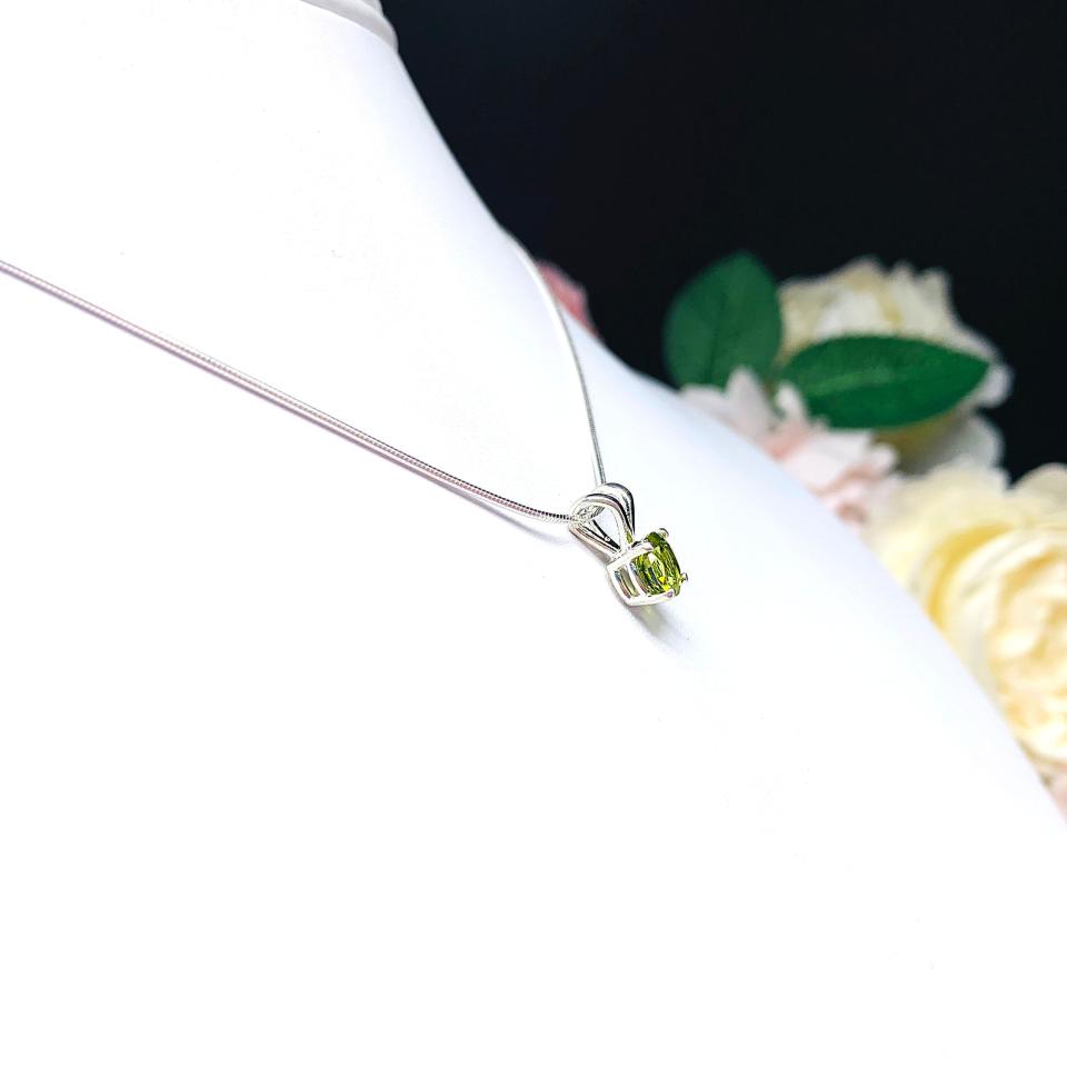 Peridot Round Pendant Sterling Silver Necklace 6mm Natural August Birthstone