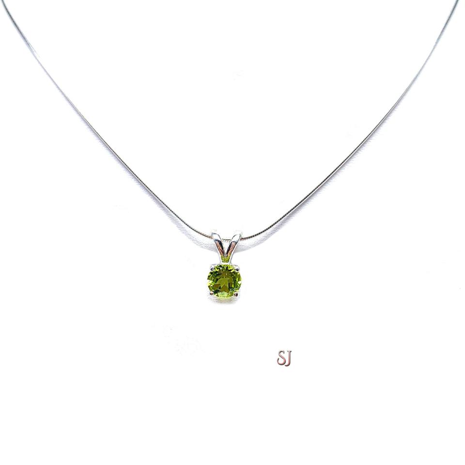 Peridot Round Pendant Sterling Silver Necklace 6mm Natural August Birthstone