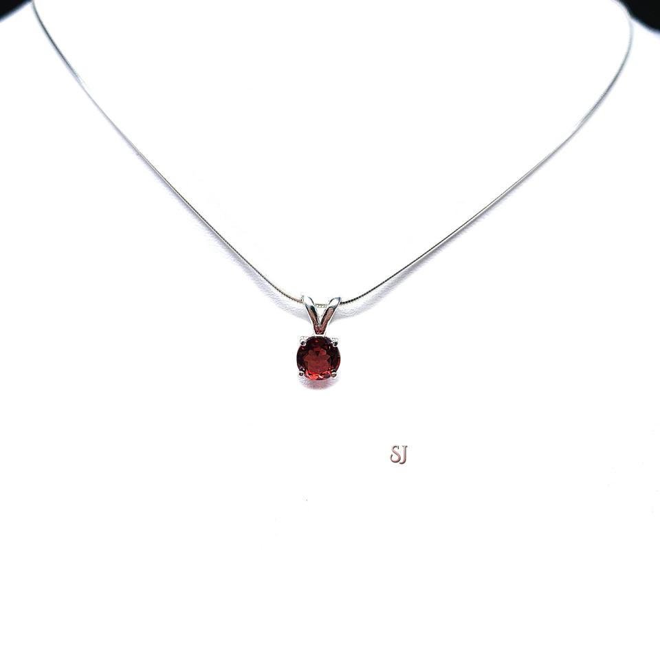 Round Garnet Pendant Sterling Silver Necklace 6mm Natural Mozambique January Birthstone