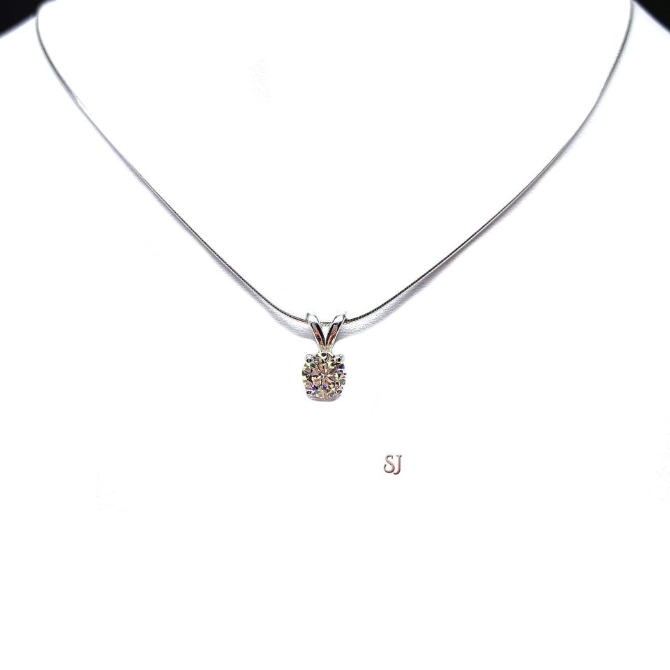 Round Moissanite Sterling Silver Pendant Necklace Authentic April Birthstone