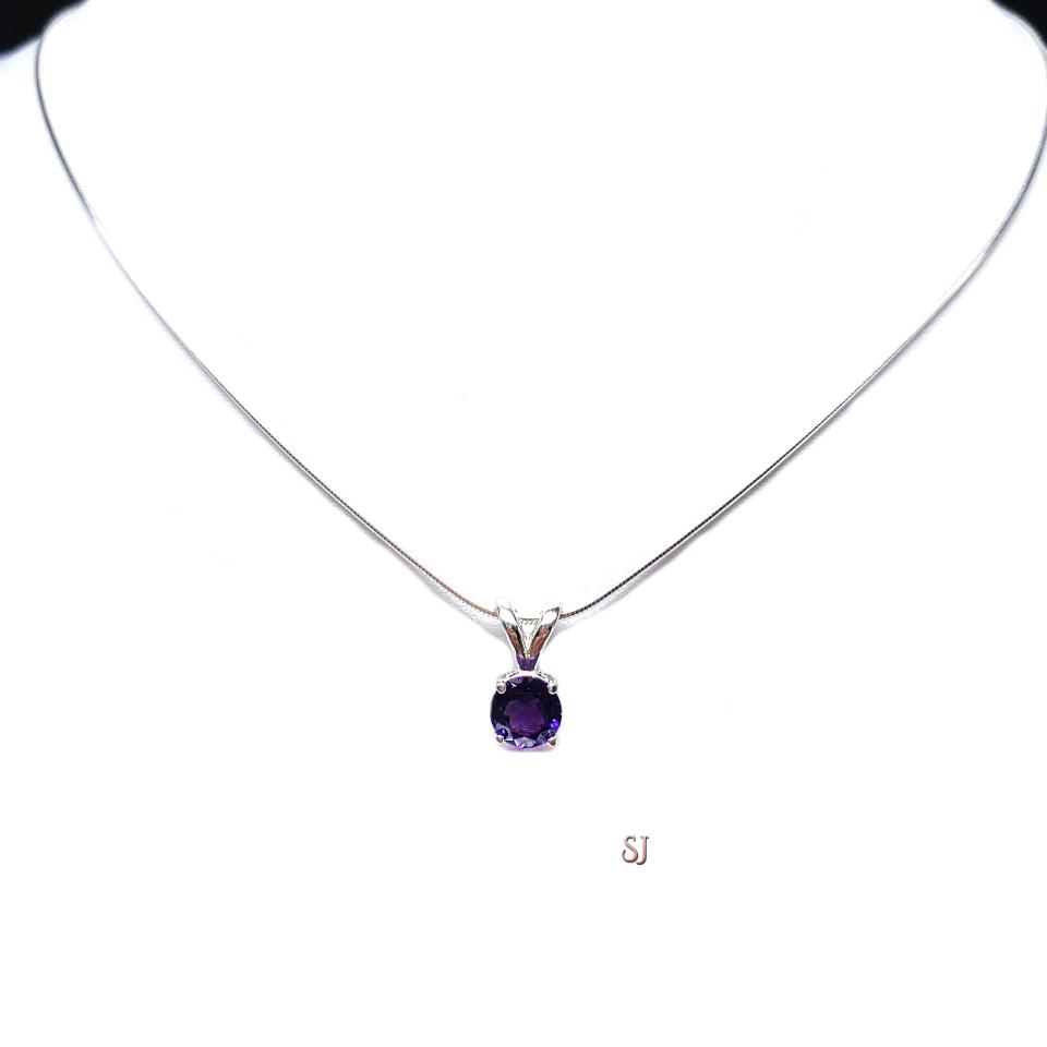 African Amethyst Round Sterling Silver Pendant 6mm Natural Necklace February Birthstone