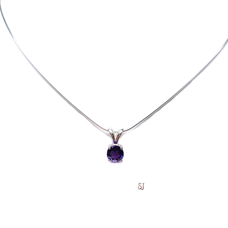 African Amethyst Round Sterling Silver Pendant 6mm Natural Necklace February Birthstone