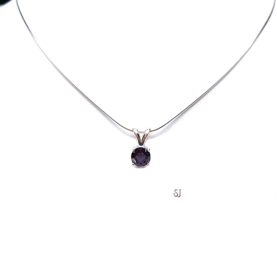 Lab Alexandrite Pendant Sterling Silver Necklace - 6mm Round - June Birthstone Gift