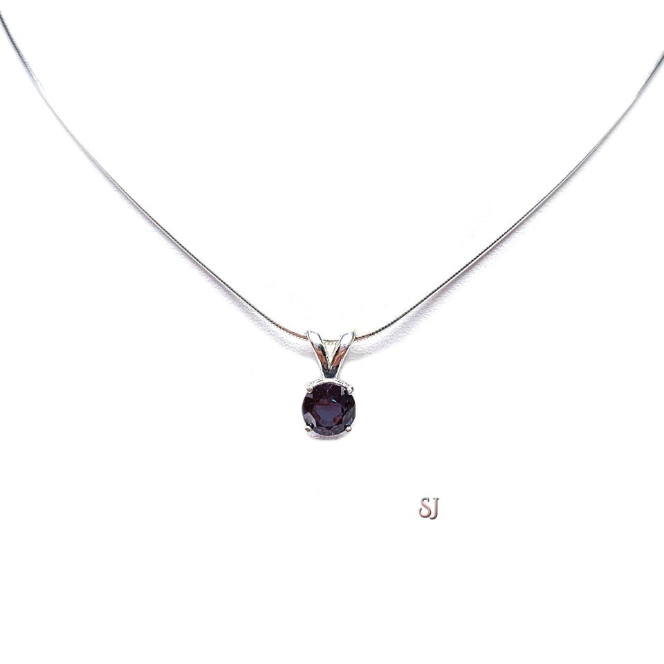 Lab Alexandrite Pendant Sterling Silver Necklace - 6mm Round - June Birthstone Gift